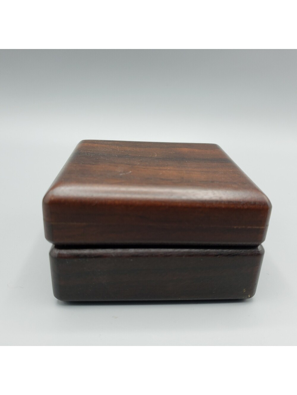 Vintage 1979 Wood Hinged Lid Trinket Box Dated Leather Interior Solid Keepsake